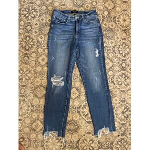 Judy Blue Skinny Jeans Womens 7/28 Distressed Raw Hem Stretch Medium Wash